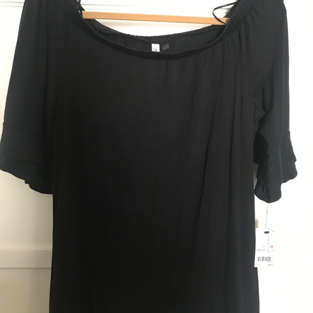 Off-Shoulder Knit Blouse Ruffle Sleeve Tunic Top